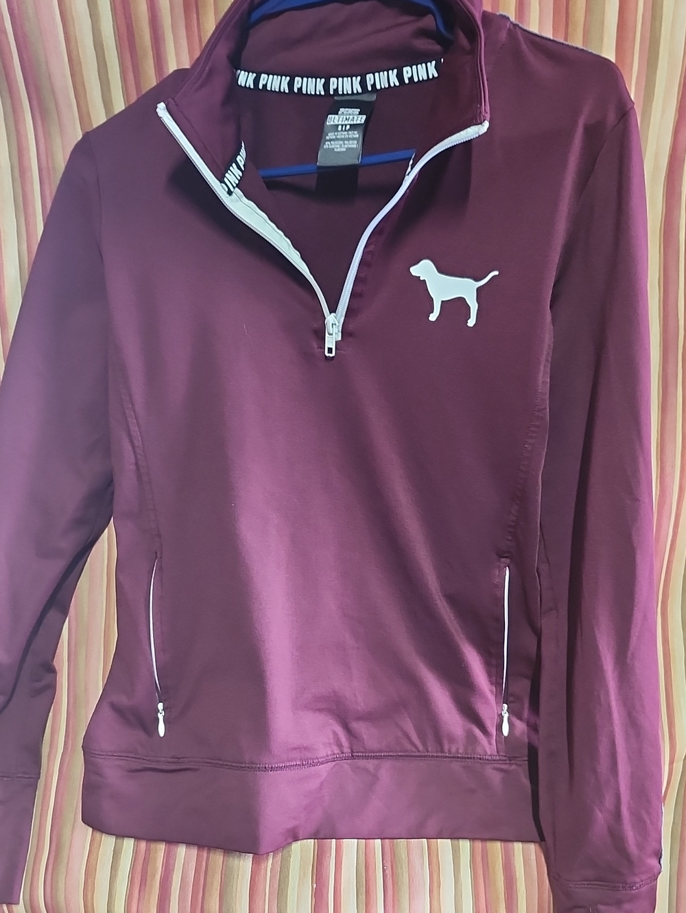 PINK Victoria's Secret Maroon Half-Zip Pullover with White Dog Logo